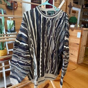 Croft & Barrow Men's Black and Tan Patterned Crewneck Sweater